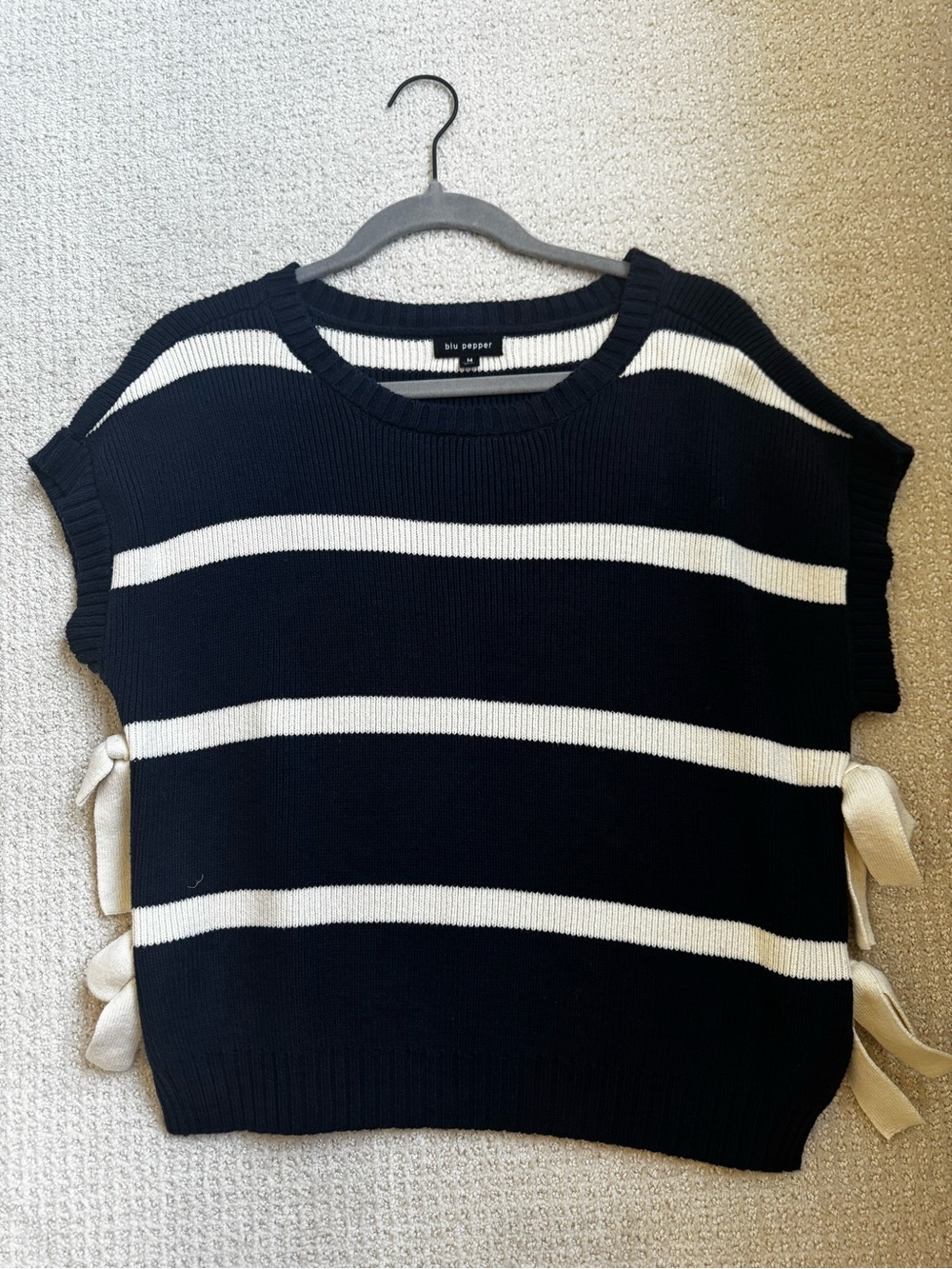 Blu Pepper Navy & White Striped Crewneck Sweater